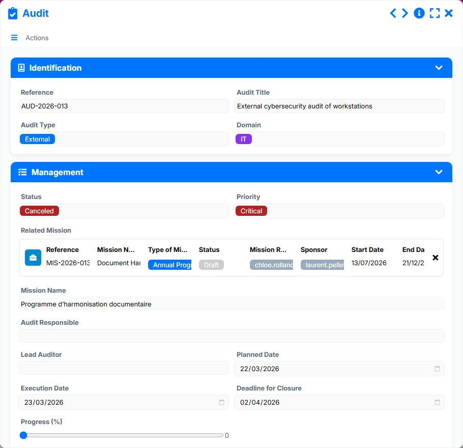 Audit Tracking - form preview