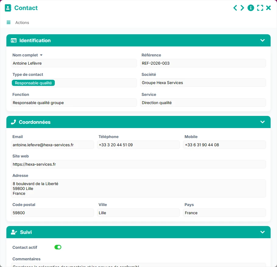 Suivi des audits - aperçu formulaire