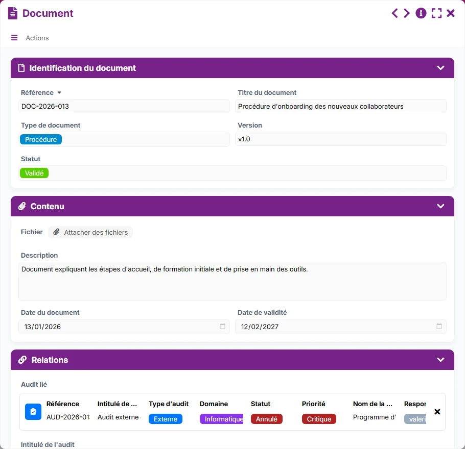 Suivi des audits - formulaire 3