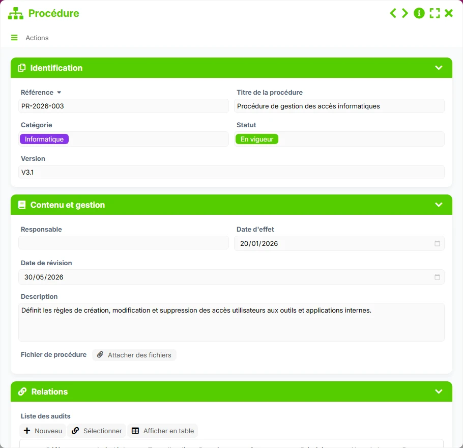 Suivi des audits - formulaire 5