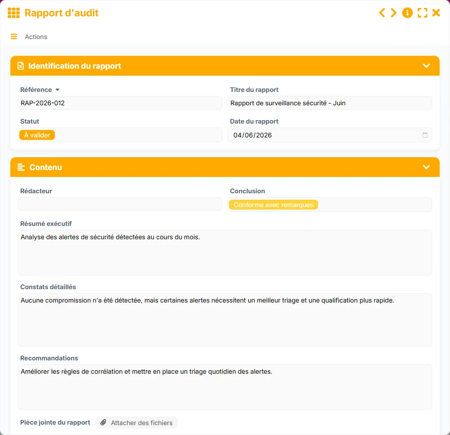 Suivi des audits - formulaire 6