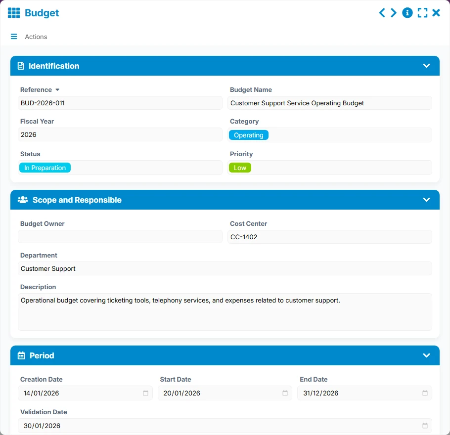 Budget Tracking - form preview