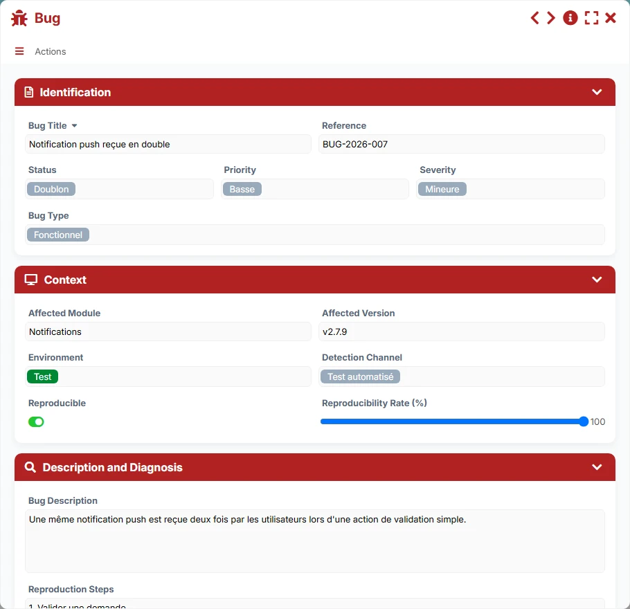 Bug Tracking - form preview