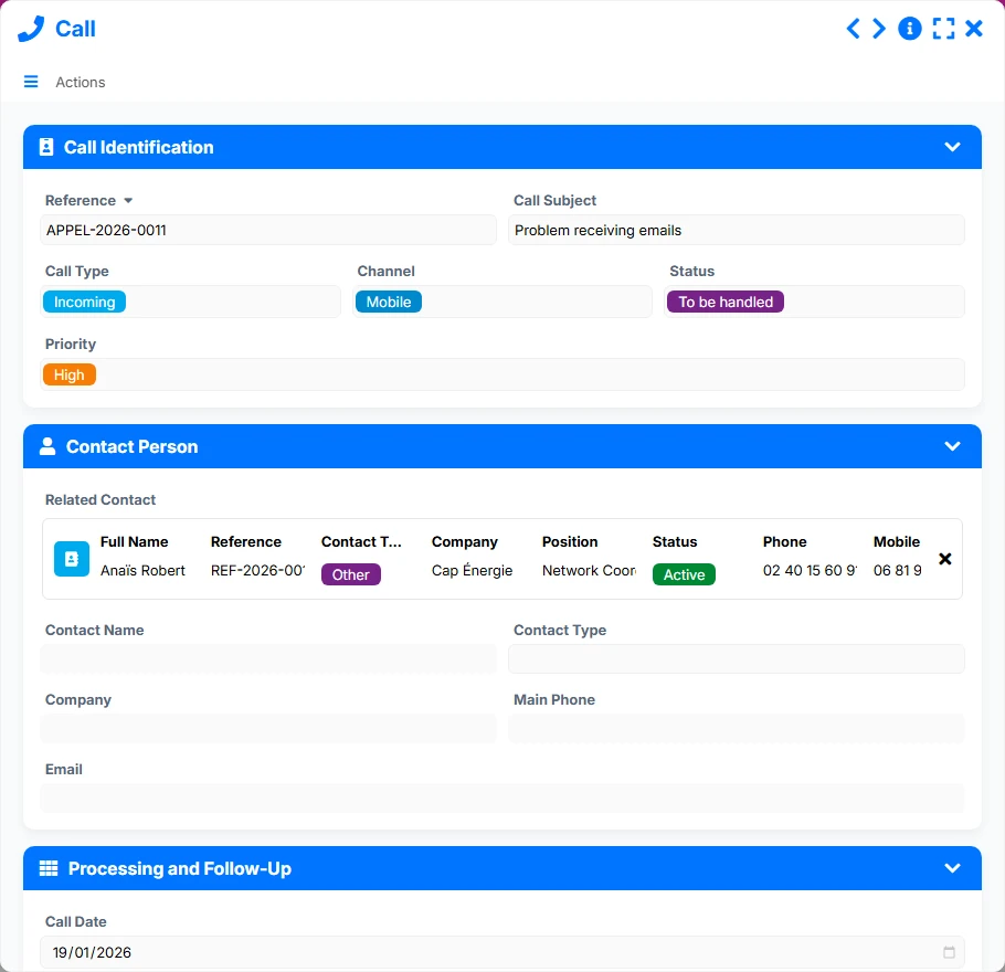 Call Tracking - form 1