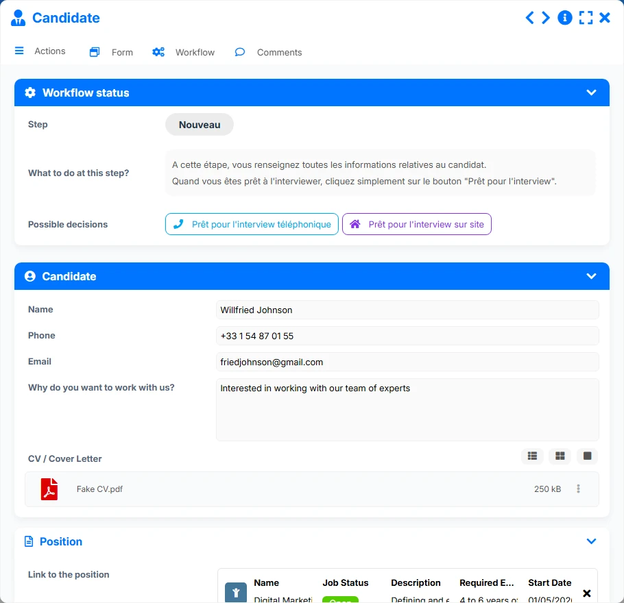 Application tracking - form preview