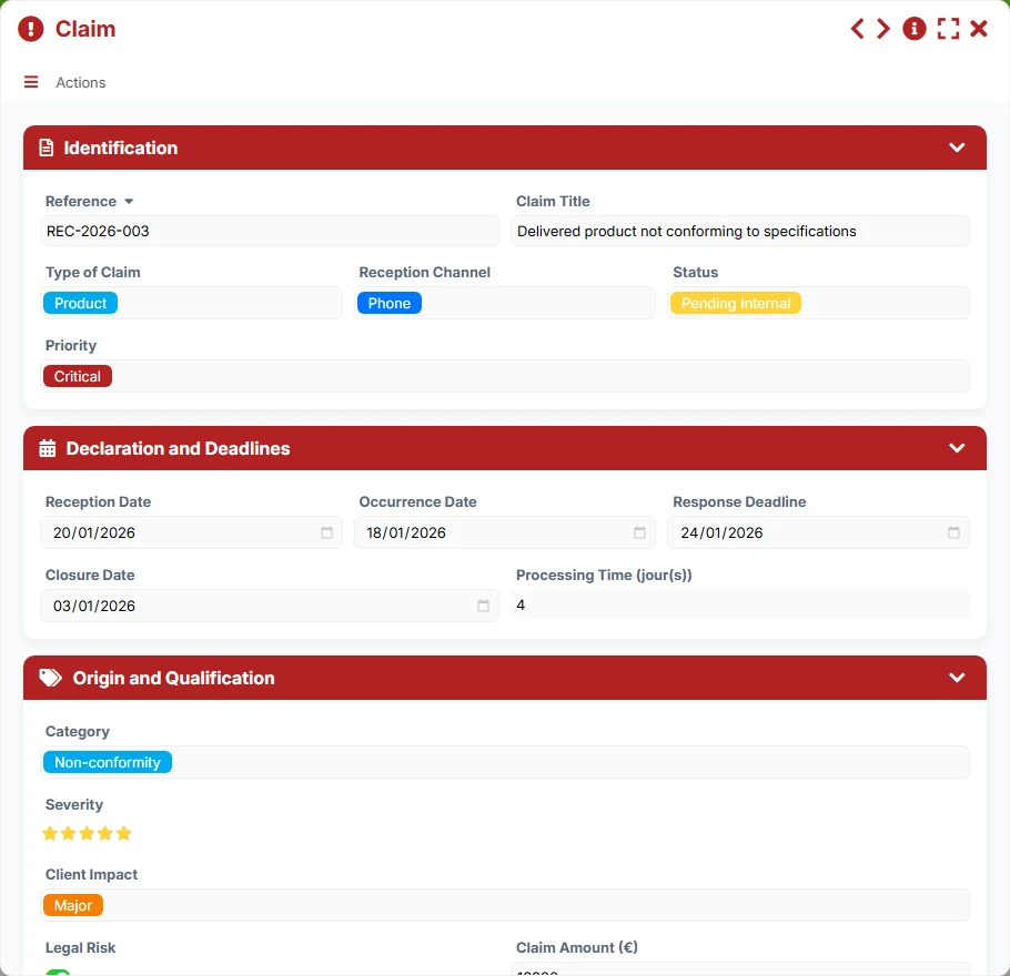 Claims Tracking - form preview