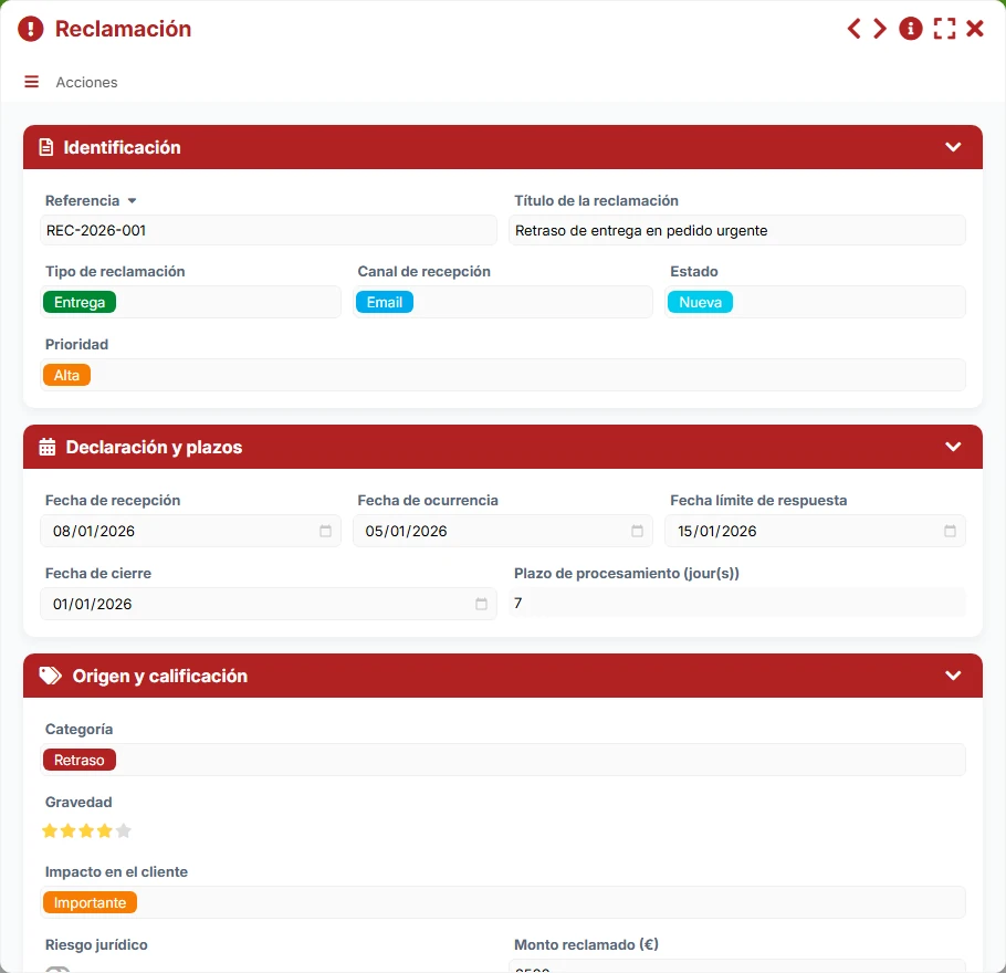 Seguimiento de reclamaciones - formulario 7