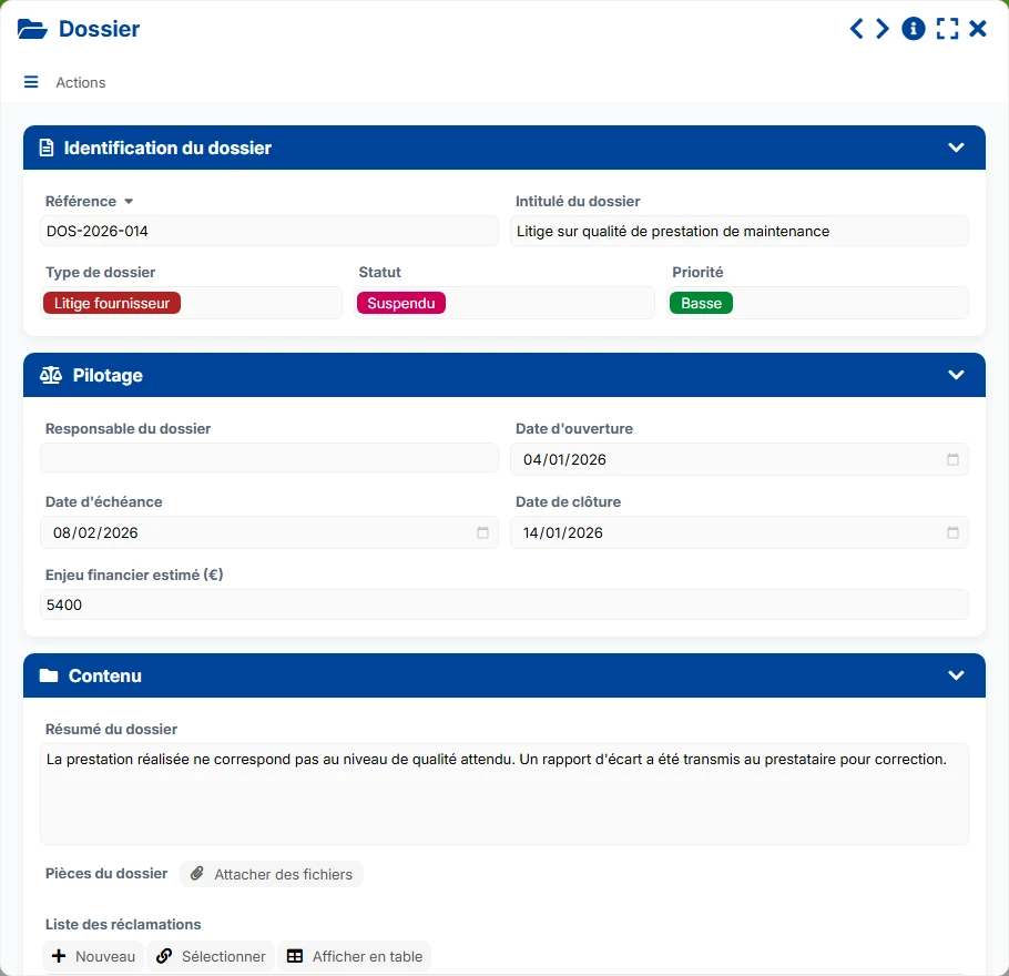 Suivi des réclamations - formulaire 4