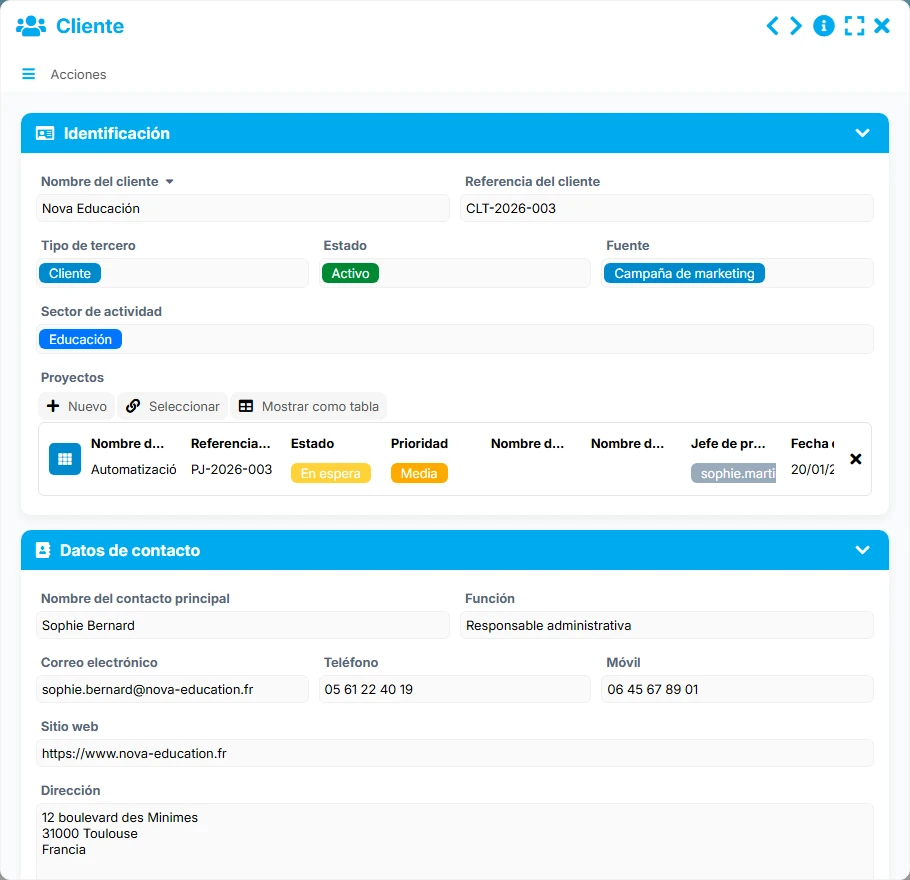 Seguimiento de clientes - vista previa del formulario