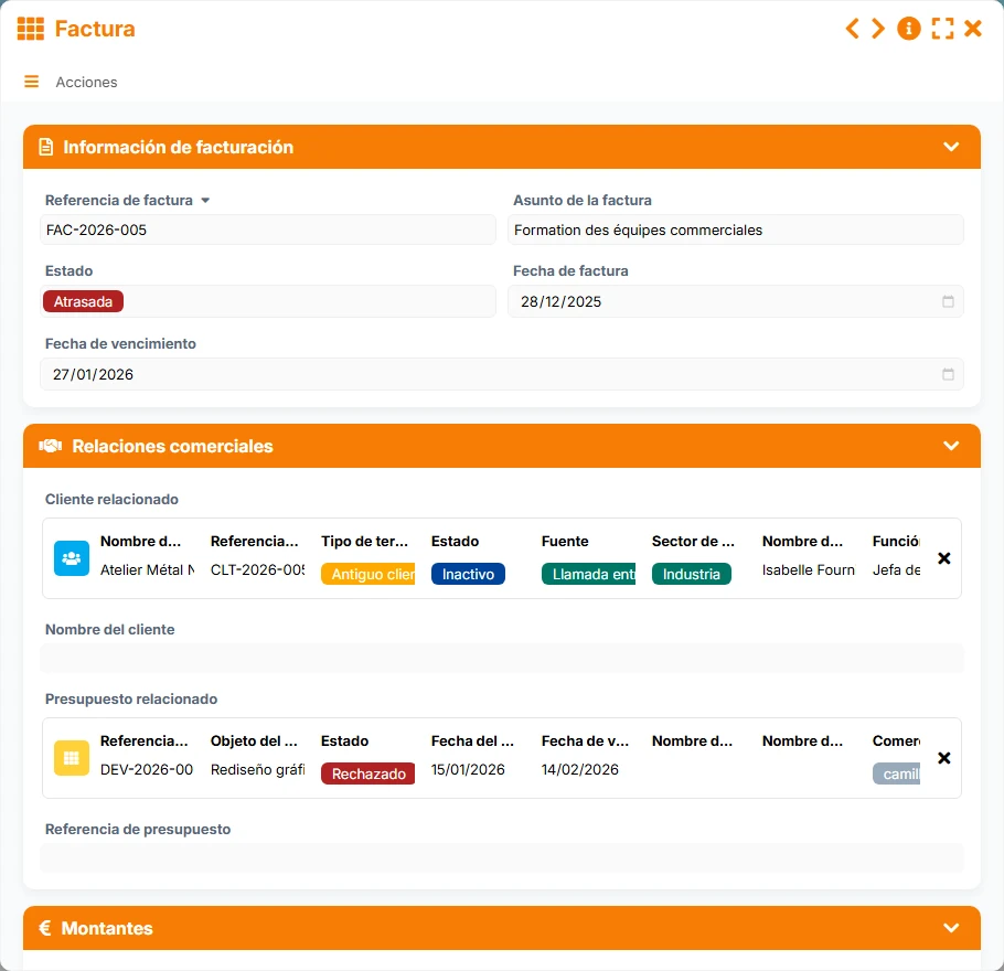 Seguimiento de clientes - vista previa del formulario