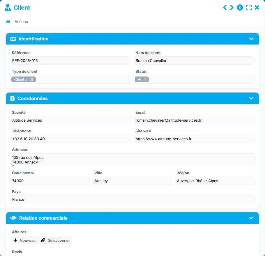 Suivi des clients - aperçu formulaire
