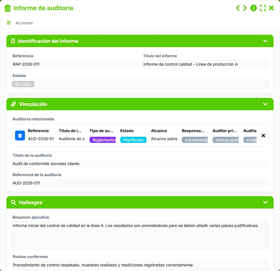 Seguimiento de la conformidad - formulario 6