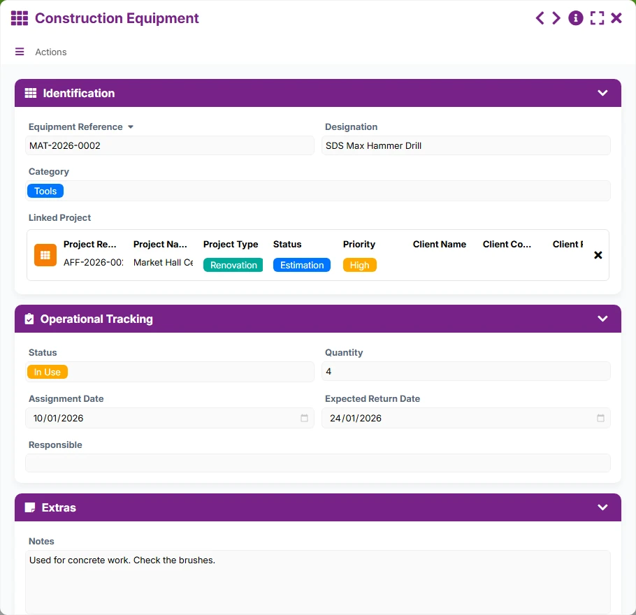 Construction tracking - form 1