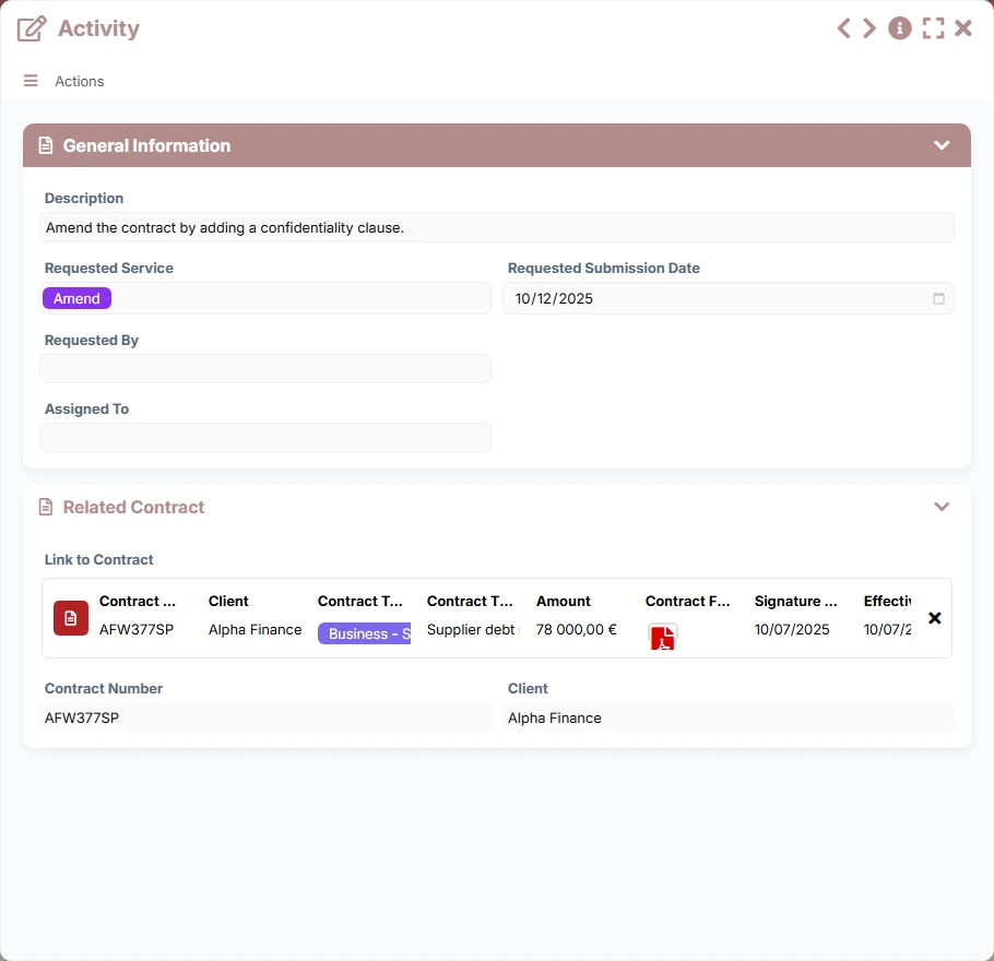 Contract tracking - form 1