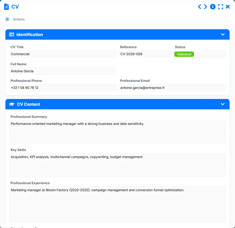 CV Database - form 1