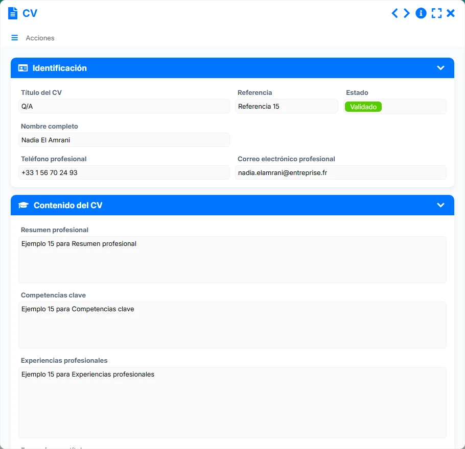 Base de CV - vista previa del formulario