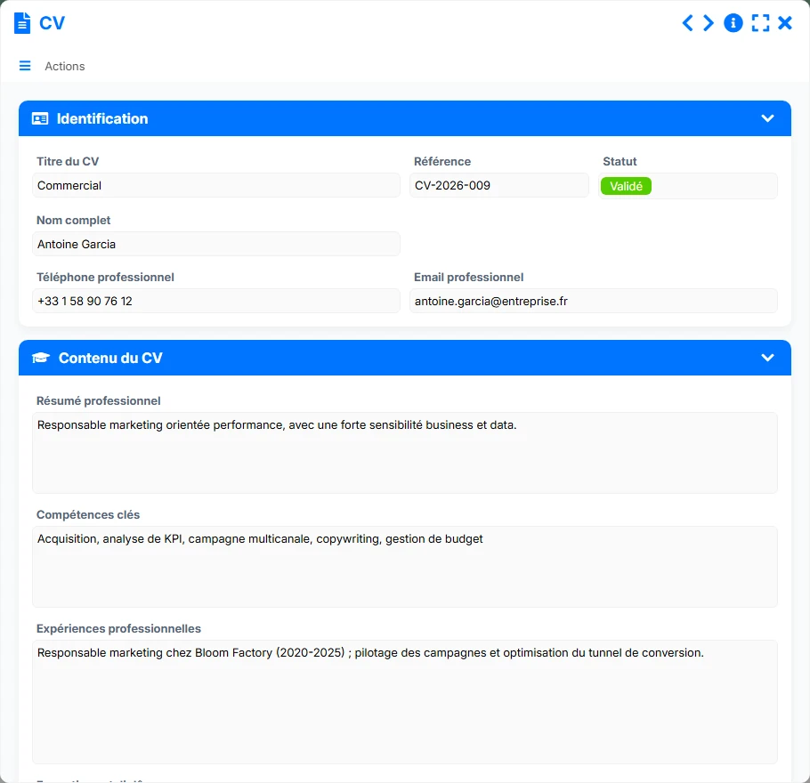 Base de CV - aperçu formulaire