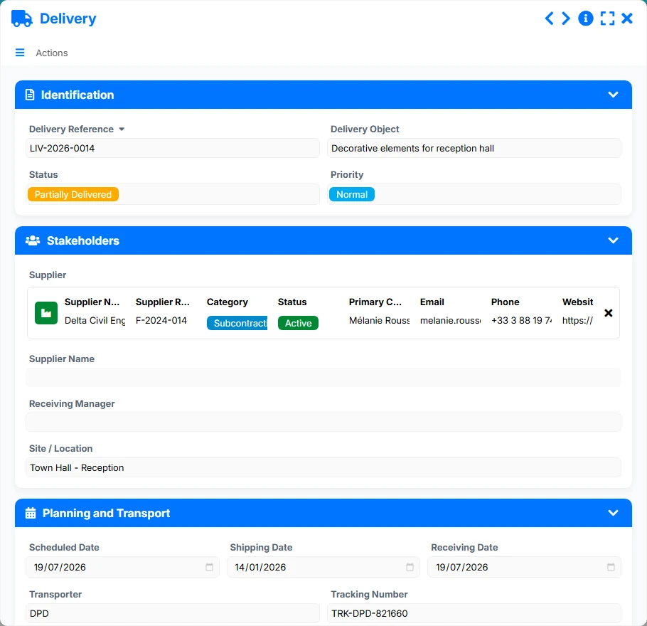 Delivery tracking - form preview