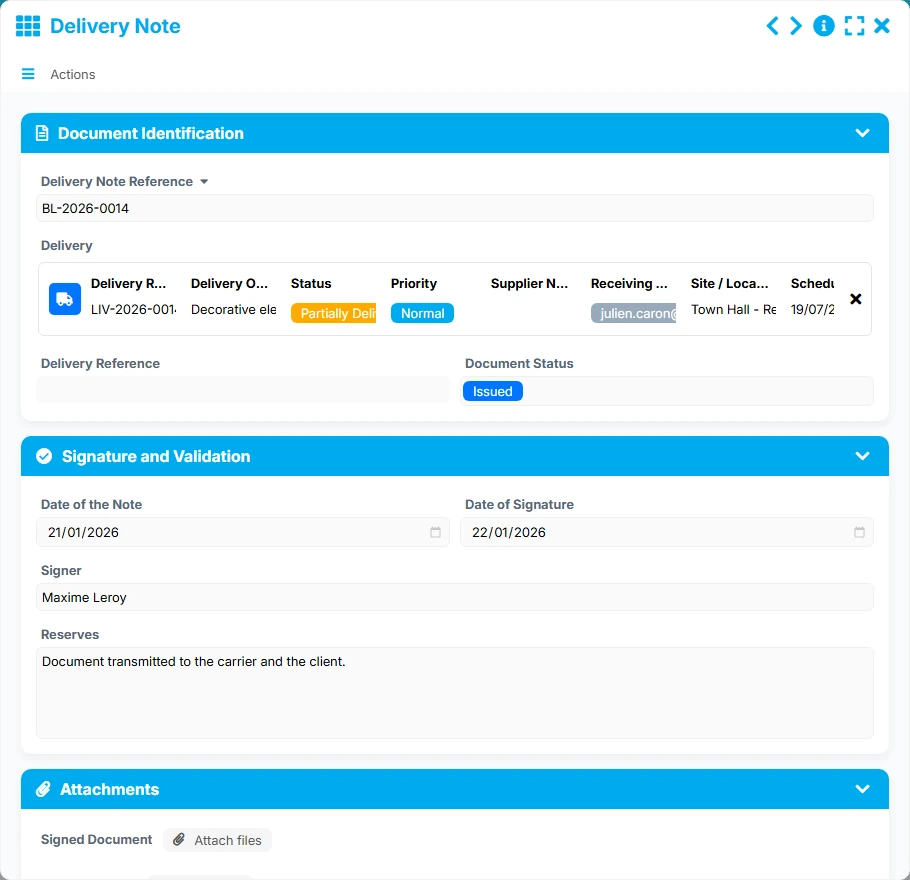 Delivery tracking - form preview