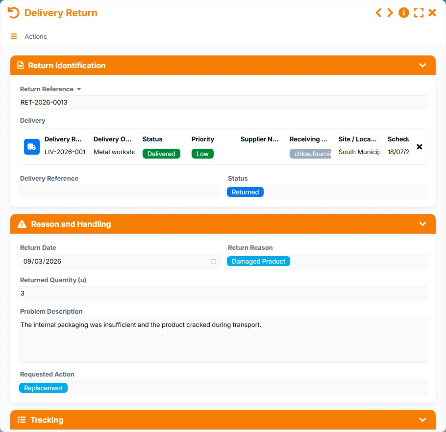 Delivery tracking - form 3
