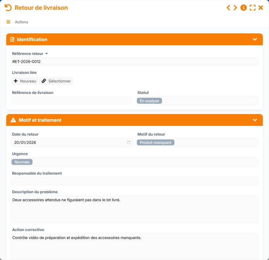 Suivi des livraisons - formulaire 4