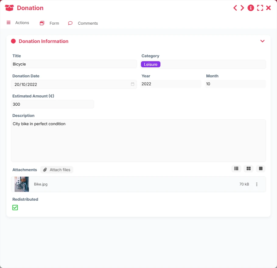 Donation Tracking - form preview
