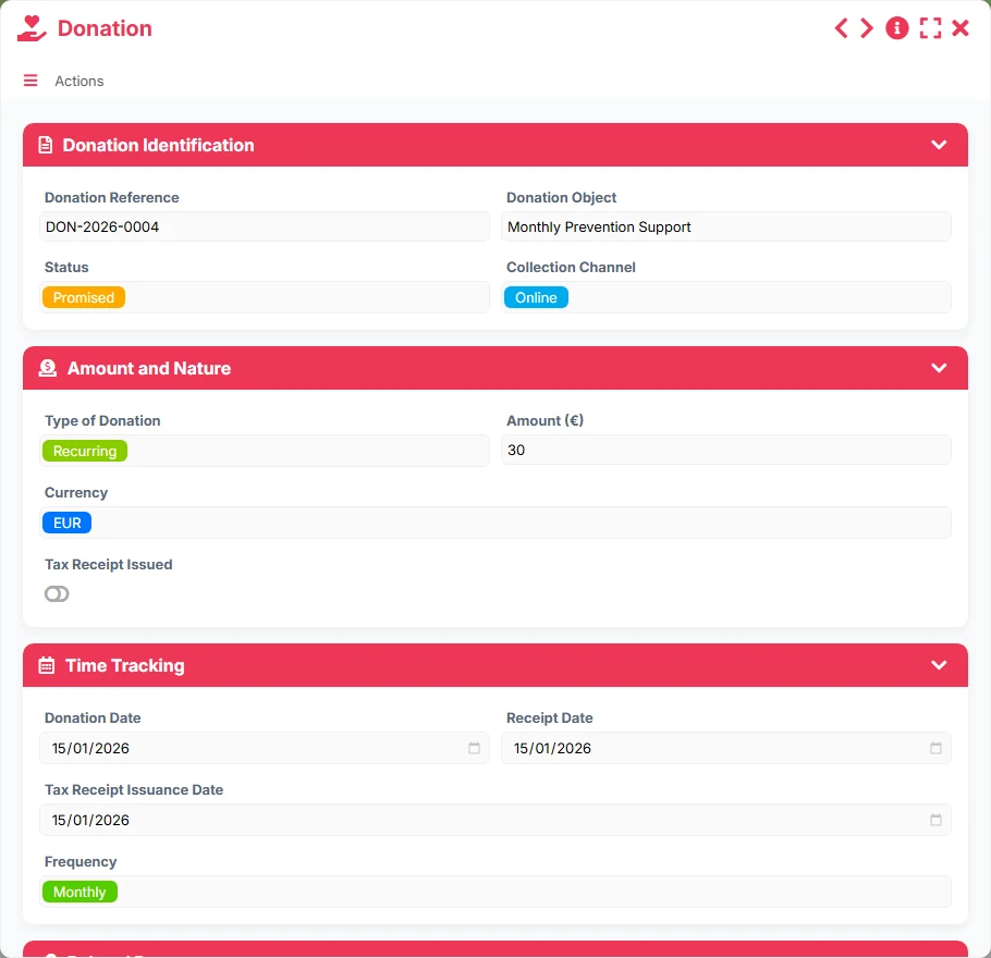 Donation and donor tracking - form preview
