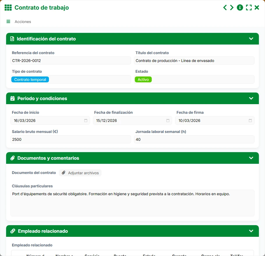 Documentos de los empleados - vista previa del formulario