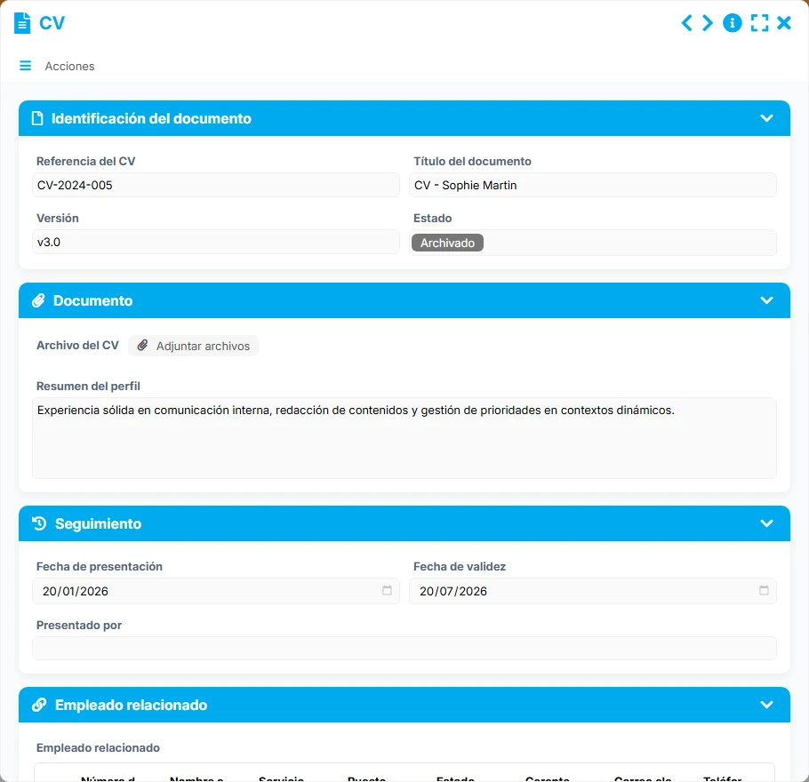 Documentos de los empleados - vista previa del formulario