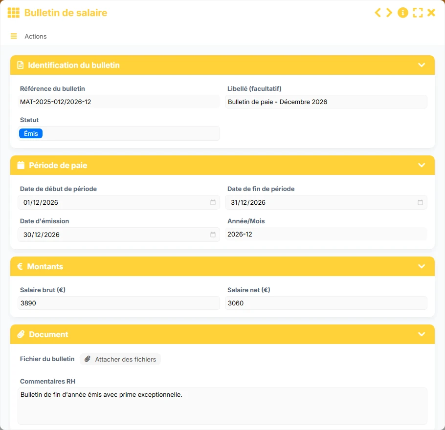 Documents des employés - aperçu formulaire