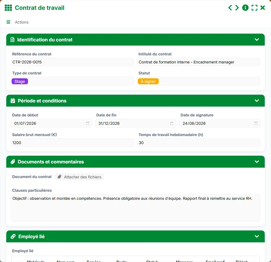 Documents des employés - aperçu formulaire