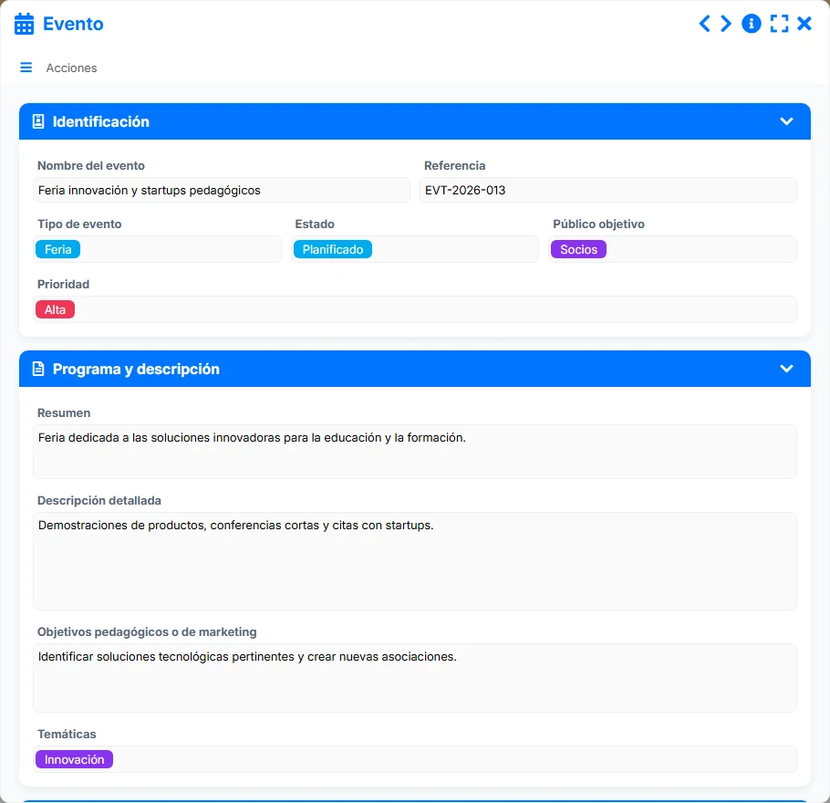 Seguimiento de eventos - vista previa del formulario