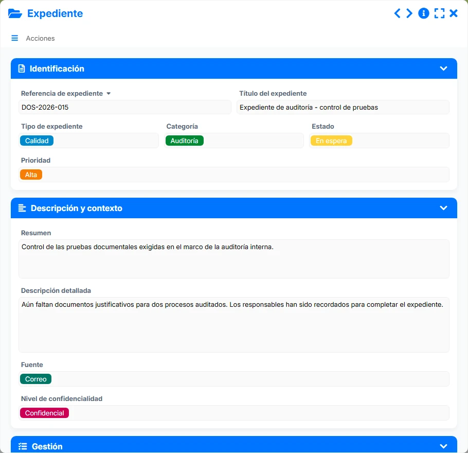 Seguimiento de expedientes - vista previa del formulario
