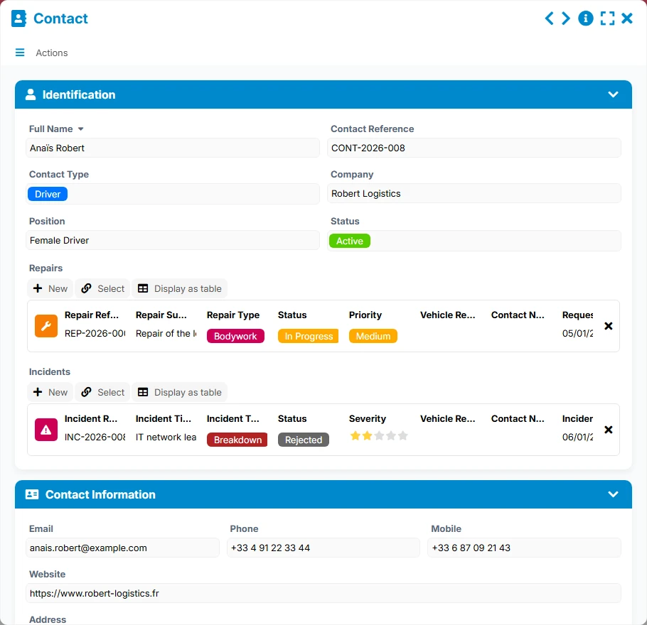 Fleet Management - form preview