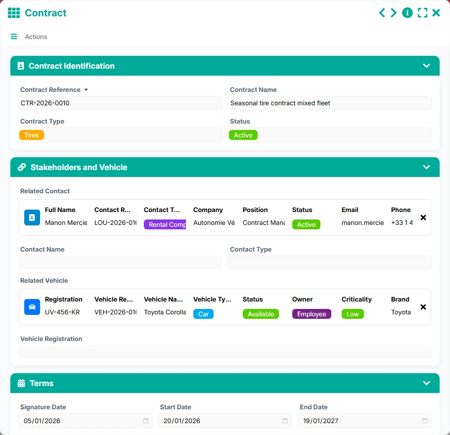 Fleet Management - form preview