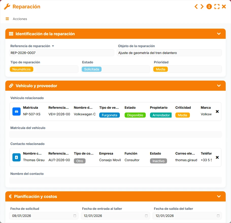Seguimiento del parque automovilístico - formulario 6