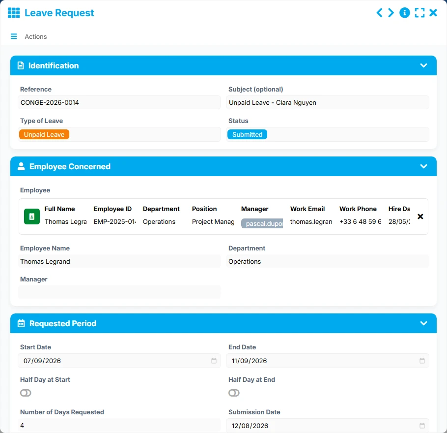 Leave requests - form preview