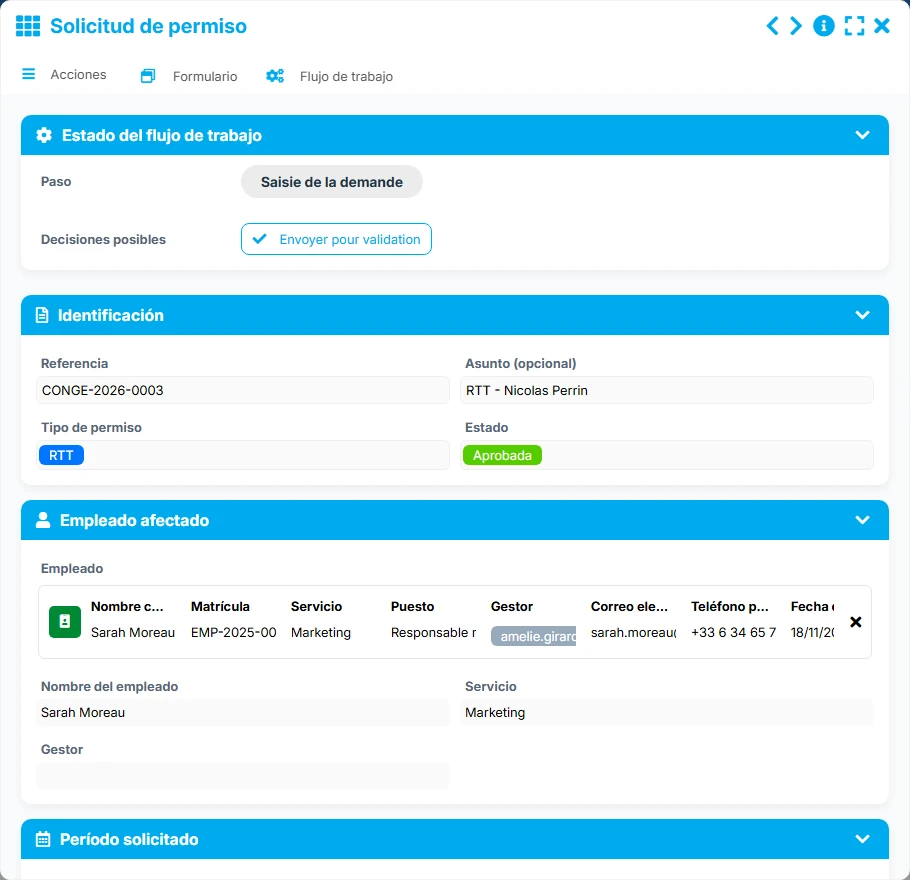 Solicitudes de permisos - vista previa del formulario
