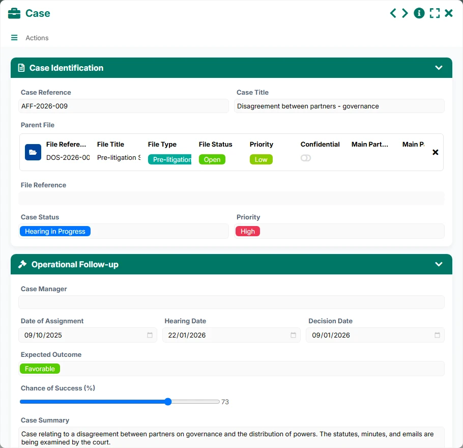 Litigation tracking - form 1