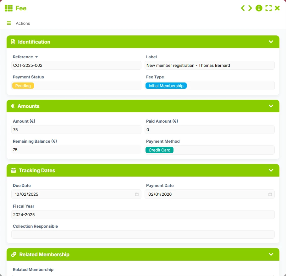 Membership Tracking - form preview
