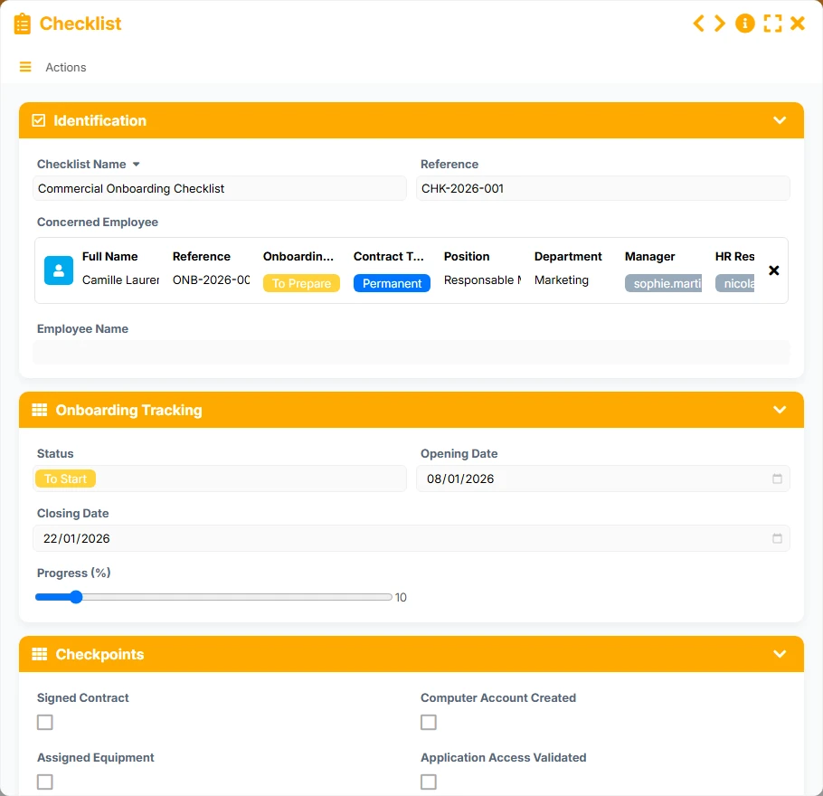 Onboarding Tracking - form preview