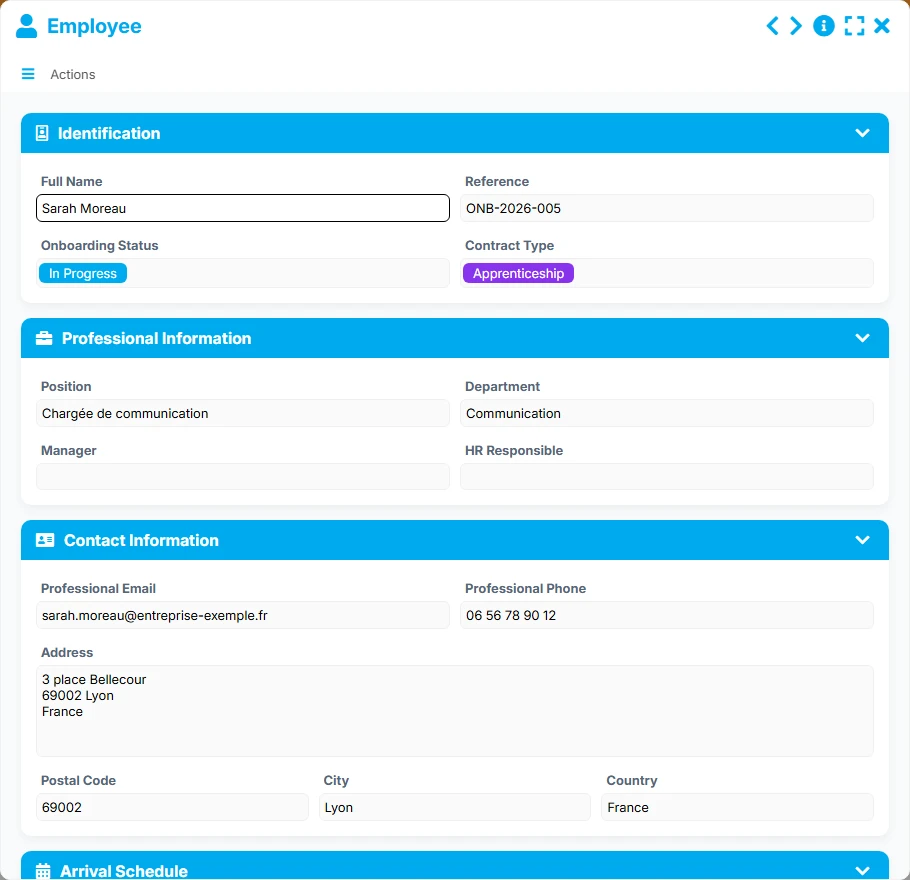 Onboarding Tracking - form preview