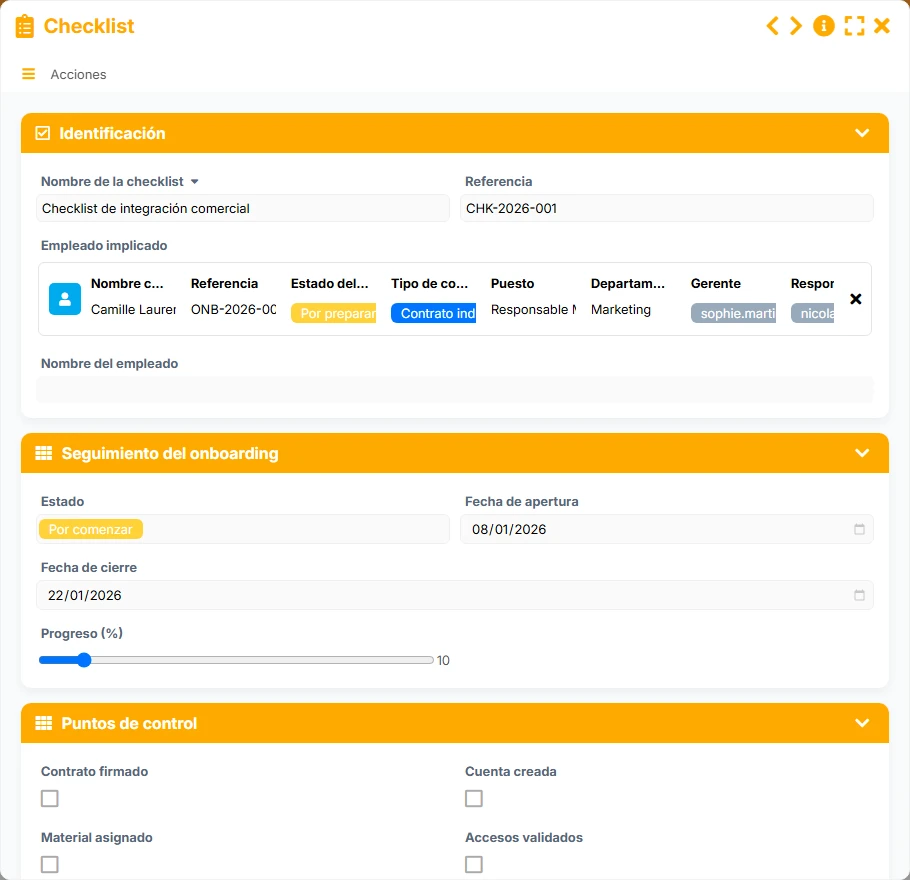 Seguimiento del onboarding - vista previa del formulario