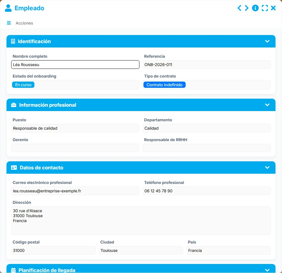 Seguimiento del onboarding - vista previa del formulario