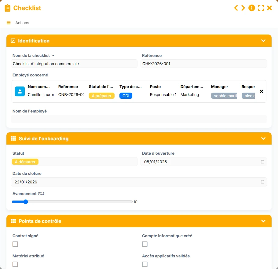 Suivi de l'onboarding - aperçu formulaire