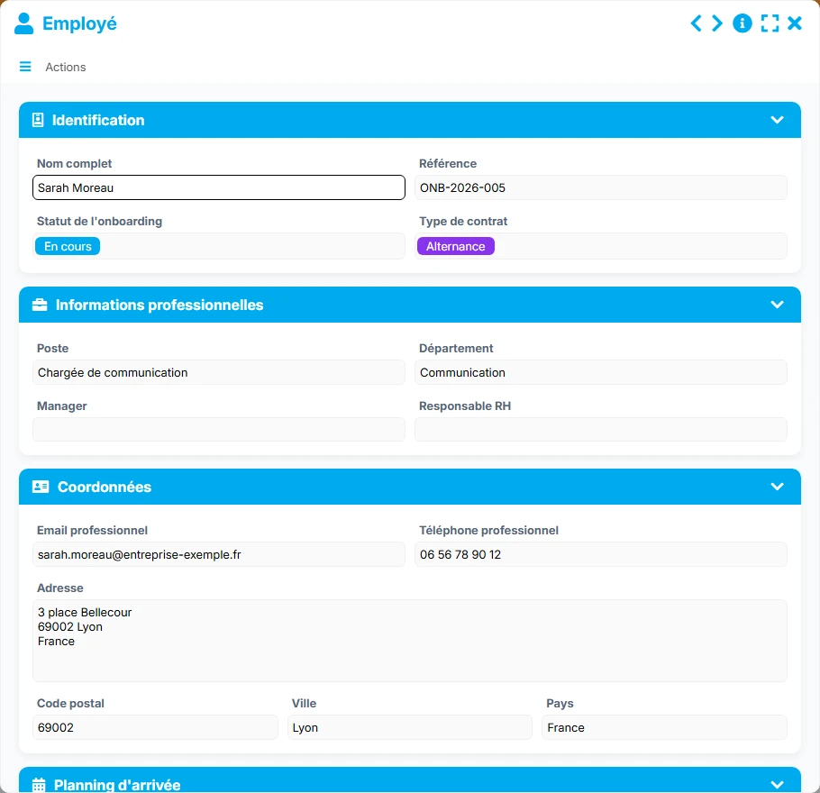 Suivi de l'onboarding - aperçu formulaire