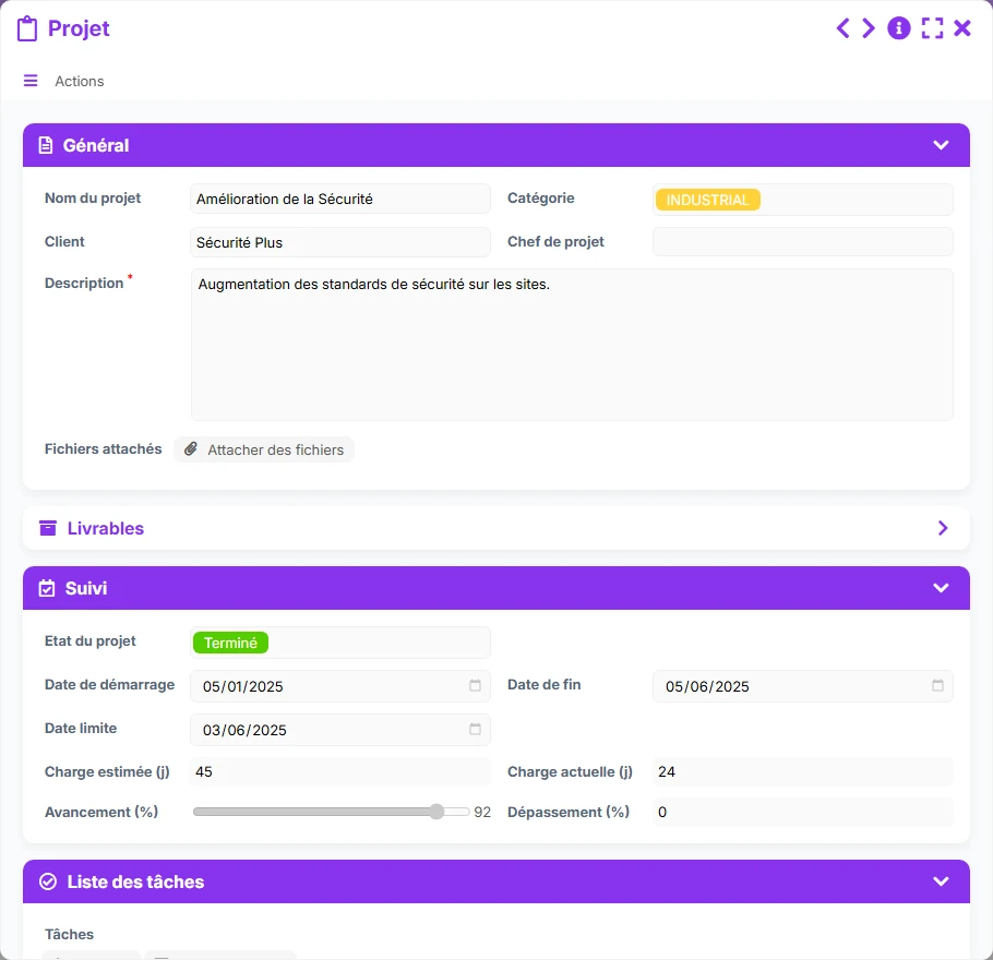 Suivi des projets - aperçu formulaire