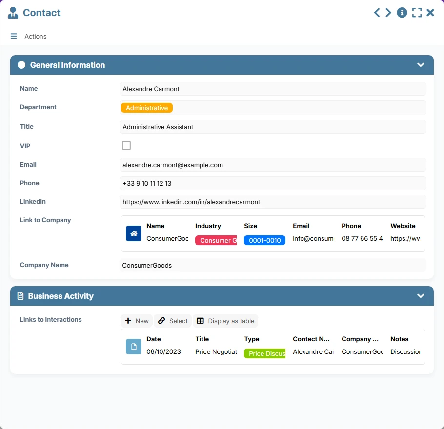Prospecting CRM - form preview