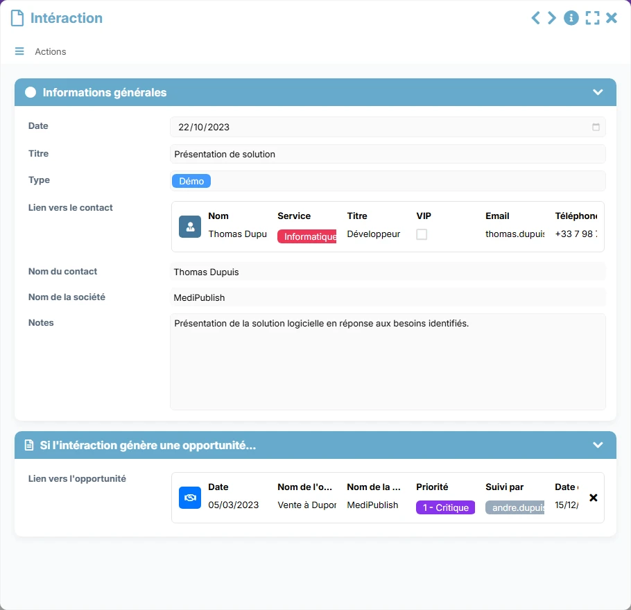 CRM de prospection - aperçu formulaire