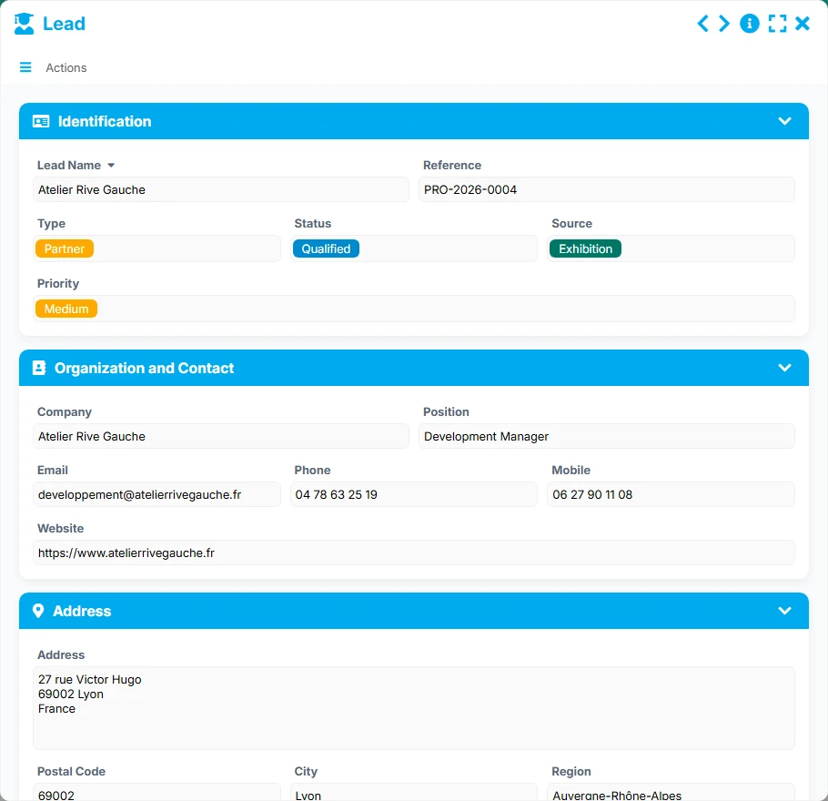 Prospect Tracking - form preview